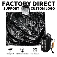 Poncho de survie thermique d'urgence professionnel portable en film PE et aluminium, imperméable et respirant, avec sac de transport pour l'escalade et les excursions