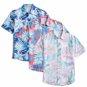 Chemise décontractée pour homme, col montant, manches courtes, imprimé ethnique, respirante, tricotée, 100 % polyester, collection printemps-été, OEM - Product Image 1