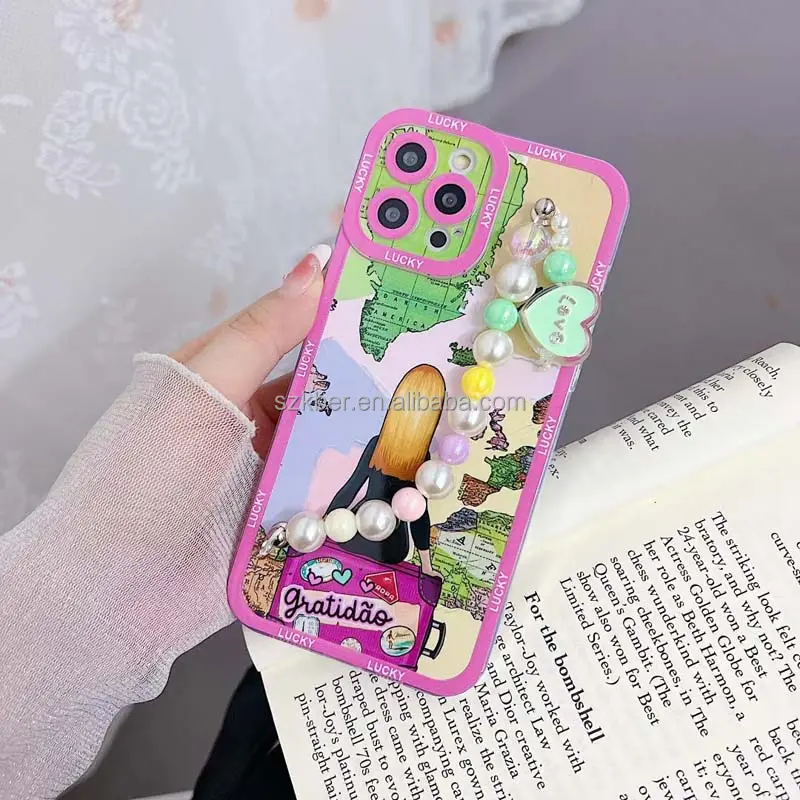 Newest Travel Girl Printing Bead Bracelet Soft TPU Lens Protection Mobile Phone Cover Case For Samsung Galaxy A3 A01 Core S20 FE