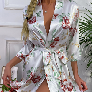 Sleepwear feminino sexy, roupa de dormir para mulheres suave, de alta qualidade, cetim, seda, pijama, estampado curto, conjunto de roupa de dormir - Product Image 1