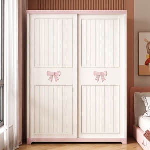 <span class=keywords><strong>Armadio</strong></span> con Ante Scorrevoli e Armadietto Superiore per <span class=keywords><strong>Cameretta</strong></span> Bambini, Guardaroba a Due Ante Rosa per Camera da Letto delle Bambine - Product Image 4