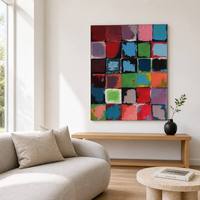 Peinture à l'huile abstraite peinte à la main, toile à grille carrée colorée, taille personnalisée, fournisseur en gros pour hôtels et maisons