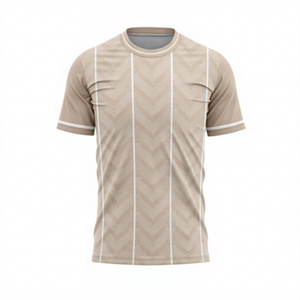 Camiseta Deportiva Sublimada Personalizada a Rayas Beige para Hombre, 100% Poliéster, Secado Rápido, Transpirable, con Nombre y Número del Equipo - Product Image 1
