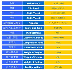 Moteur à essence RCGF STINGER 70CC TWIN 2 temps à soupapes à piston, compatible avec les moteurs 2210, 2308, 2310, 2408 pour avions FPV RC à voilure fixe - Product Image 5