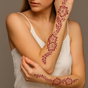 สติกเกอร์ลายดอกไม้สีขาวน้ำตาลสำหรับสักลายเฮนน่าชั่วคราว ลายดอกโบตั๋น สำหรับติดแขน มือ และลำตัว ลายชาติพันธุ์ กันน้ำ - Product Image 1