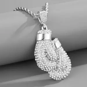 Hip Hop New Full Diamond Necklace Gloves Boxing Pendant With Rope Chains Jewelry