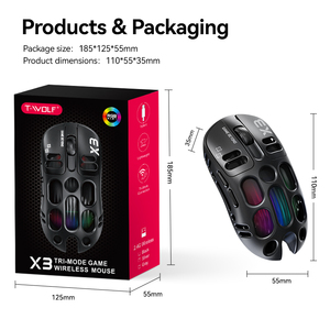 T-WOLF X3 Không Dây Có Dây Ba Chế Độ Cave Chuột Trọng Lượng Nhẹ Chơi Game Rỗng Mát Chuột RGB Chuột Có Thể Sạc Lại Không Dây - Product Image 6