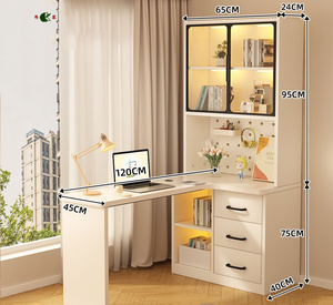 奶油风转角书桌、学生家庭学习桌、书架、集成电脑桌 - Product Image 6