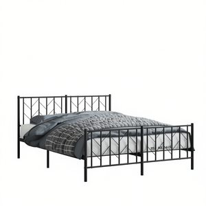 <b>Black</b> Powder Coated Steel King Size Bed <b>Frame</b> Metal Beds Industrial Bedroom Furniture - Product Image 1