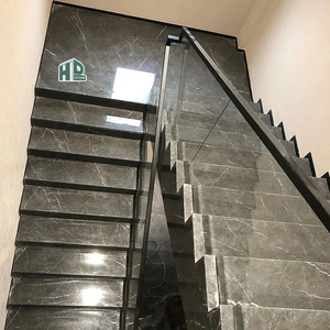 Dalles de marbre gris Emperador Herms poli anti-usure, découpées sur mesure pour marches d'escalier, idéales pour la rénovation d'escaliers de bâtiments commerciaux - Product Image 1