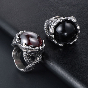 Vintage Style Men's <b>Ring</b> Black Onyx Red Gemstone <b>Titanium</b> Steel Dragon Design SA734 - Product Image 4