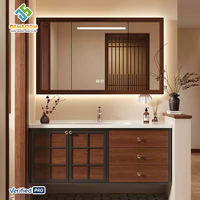 Meuble-lavabo mural double vasque en bois massif moderne OEM 2025 avec miroir LED et robinet pour salle de bain et chambre à coucher