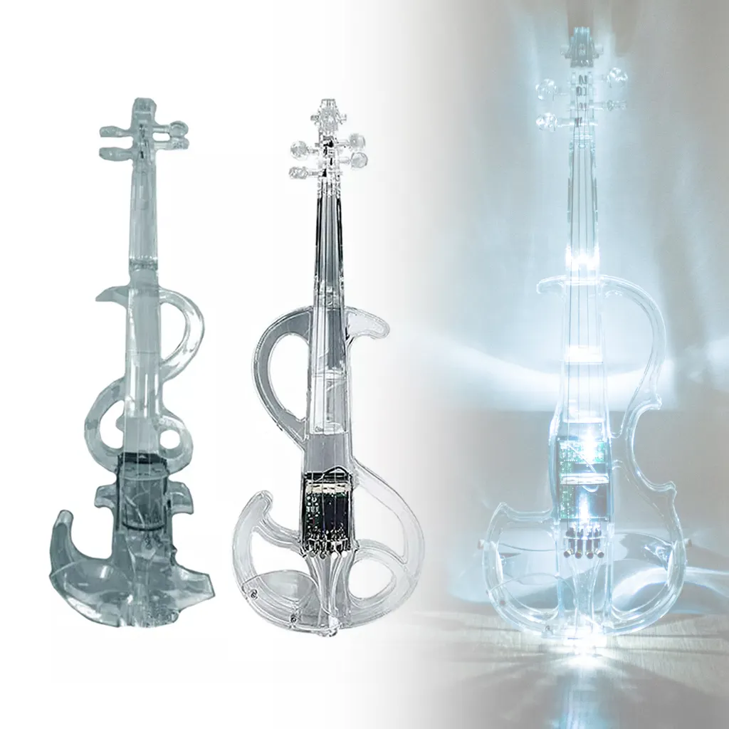 Naomi 4/4 corpo acrílico para violino, corpo elétrico transparente com cristal, luz led, arco de violino, luminoso, performance eletrônica e transparente