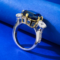 Nouvelle bague en argent S925 avec zircon incrusté de 12*12 en saphir royal européen et américain