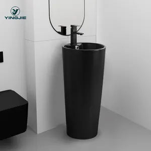 Elegant luxury bathroom basin one-time fired matte black ceramic sanitary freestanding basin