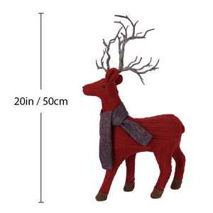 Brown Herringbone 20in Reindeer Display with Cream Muffler and Faux <b>Fur</b> <b>Trim</b> Heritage Holiday Accent for Mantel Shelf Retail - Product Image 3