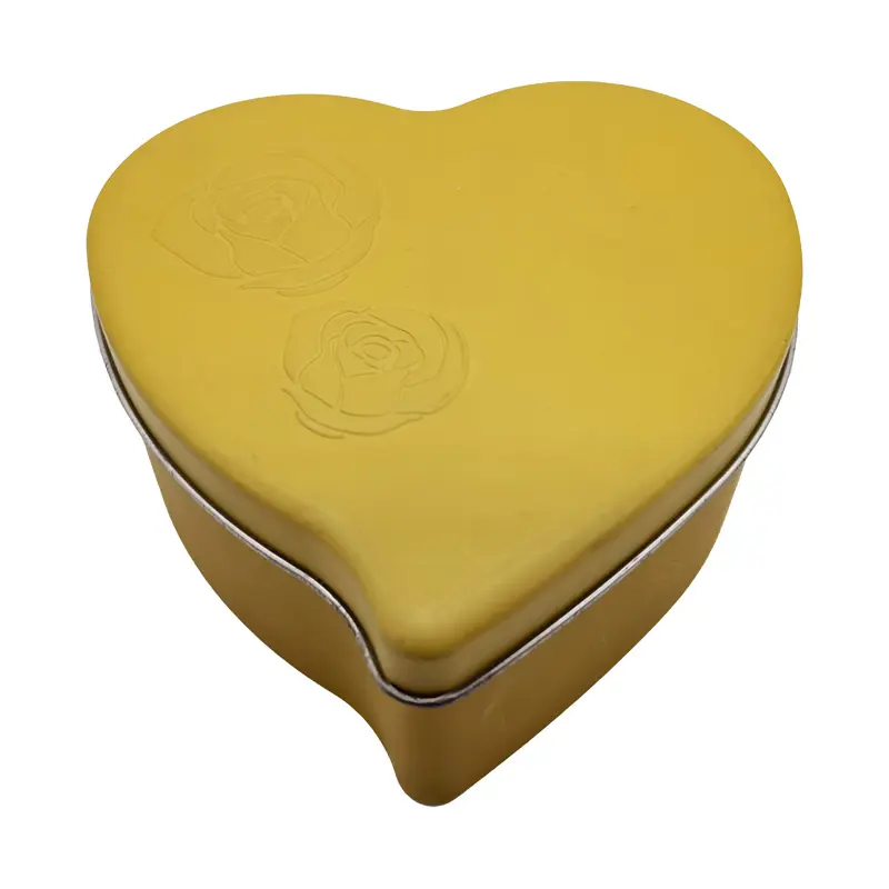 Lata de lata vacía de Metal de grado alimenticio personalizada del fabricante, caja de lata con forma de corazón para galletas de caramelo de Chocolate con tapa