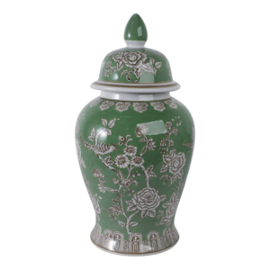 Vaso decorativo in ceramica con disegno di uccelli verdi e fiori per soggiorno, ufficio e decorazioni per la casa - Product Image 1