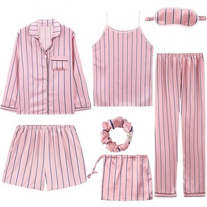 Toptan ucuz fiyat ipek saten kadın 7 adet pijama genç kız saten pijama seti - Product Image 5