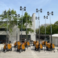 Tour d'éclairage mobile avec générateur diesel, élévateur hydraulique électrique, mât télescopique LED de 7m à 9m, avec projecteurs