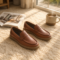 Mocassins noirs Varsavvas pour hommes, chaussures décontractées Penny, semelle extérieure plateforme marron contrastante, tige en cuir véritable, antidérapants