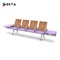 Chaise d'attente en bois FL avec table à thé, 3, 4 ou 5 places, sièges tandem pour aéroport, hôpital, chaise d'attente en bois massif avec prise USB