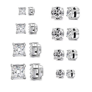 316L Stainless Steel Non-Pierced Magnetic Claw <b>Set</b> <b>Square</b> Zircon Earrings | Hypoallergenic Unisex Jewelry - Product Image 2