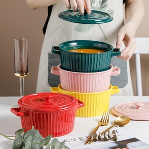 8.5 pollici di Grandi Dimensioni In Ceramica Ciotole di Minestra Con Manici e Coperchio Forno A Microonde e Lavabili In Lavastoviglie Pentole Essenziali Per La Casa Cucina Ciotole - Product Image 2