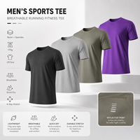 T-shirts de sport pour hommes à manches courtes, respirants, à séchage rapide, en nylon et élasthanne 170g, taille US, avec ventilation aux épaules, pour la course et la gym