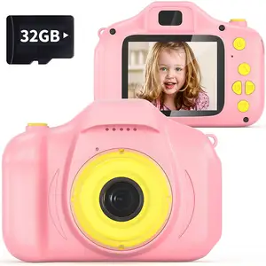 Vendita all'ingrosso macchina fotografica per bambini ragazze della carta di deviazione standard-Macchina fotografica per bambini giocattolo per ragazze regalo di compleanno 2 "macchina fotografica per bambini giocattolo portatile per 3-8 anni videocamera digitale per bambini scheda SD da 32GB