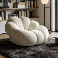 Fauteuil d'appoint blanc crème à pétales de fleurs, canapé lounge moderne en tissu bouclé, fauteuil nuage doux pour salon et chambre