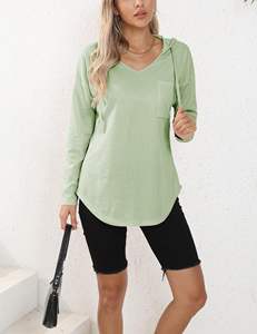 เสื้อฮู้ดคอวีแขนยาวของผู้หญิงเสื้อกันหนาวผ้าฝ้ายระบายอากาศได้ดีเสื้อสวมหัวมีเชือกผูกสำหรับฤดูใบไม้ร่วงฤดูใบไม้ผลิ - Product Image 2