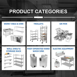 معدات مطبخ الفنادق، طاولة عمل من الفولاذ المقاوم للصدأ 304 بأربعة مستويات مع حوض لغسل الأكواب - Product Image 5