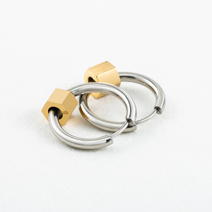 Hoop Earrings <b>Titanium</b> Steel Geometric Cube Design Men's Fashion Jewelry Summer 2022 - Product Image 3