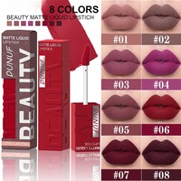 Rouge à lèvres liquide mat en tube carré, 8 couleurs, imperméable, longue tenue, application facile, anti-transfert, gloss à lèvres, vente en gros