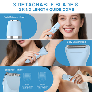 Épilateur électrique sans fil 3-en-1 bleu pour femme, étanche, recharge USB, écran LED, épilation corporelle indolore, en plastique, garantie 1 an - Product Image 2