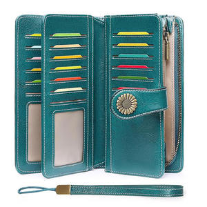 Vintage <b>RFID</b> <b>Blocking</b> Waterproof Women's Long <b>Wallet</b> Large Capacity Microfiber Leather Zipper Polyester Credit Card Holder - Product Image 1