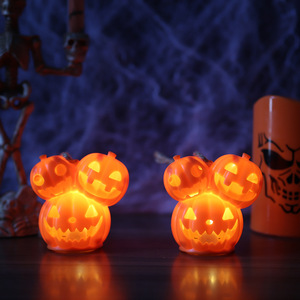 Lámpara LED de Calabaza de Tres Cabezas para Halloween, Adorno de Mesa con Cara Espeluznante para Decoración Interior y Exterior de Halloween - Product Image 1
