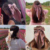 Barrettes personnalisées à nœud papillon en soie à longue queue, grandes barrettes à nœud, pinces à cheveux à nœud uni, barrettes à ressort à nœud noué