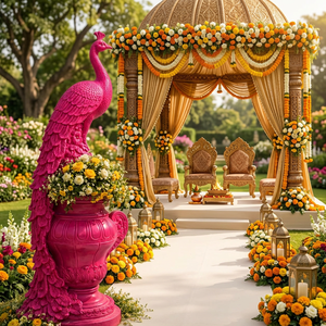 Structure de mandap de mariage indien avec auvent en cristal, décor de scène réglable avec support à fleurs pour cérémonie et réception - Product Image 2