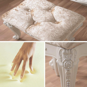 Owlprincess — table de maquillage en bois massif sculpté, tabouret de luxe d'appartement de chambre à coucher, européen moderne, argenté, avec miroir - Product Image 6