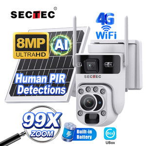 Sectec 8MP 4G/Wifi năng lượng mặt trời Powered ống kính kép 4k 99X Zoom PIR con người theo dõi ban đêm tầm nhìn màu An Ninh PTZ <span class=keywords><strong>Camera</strong></span> <span class=keywords><strong>IP</strong></span> <span class=keywords><strong>Camera</strong></span> - Product Image 1