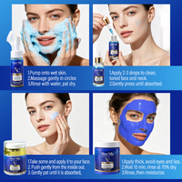 Ensemble de Soins Visage Personnalisable avec Logo Lumineux : Sérum, Crème, Gommage Anti-rides et Éclaircissant, Nila Bleu du Maroc