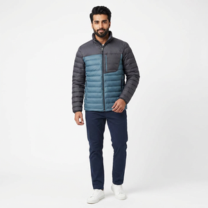 High Quality <b>Canvas</b> Puffer <b>Jacket</b> with Stand Collar and Front Logo Cold Weather Winter Coat <b>for</b> <b>Men</b> Cotton Filled - Product Image 1