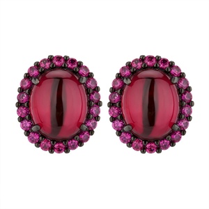 High Quality Jewelry Eco-friendly Copper <b>Black</b> Gold Plated Oval Cut 10*12mm Red Cubic Zirconia Personalized <b>Earrings</b> for Women - Product Image 1