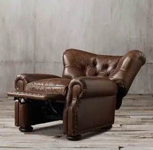 เก้าอี้รอยัลสำหรับห้องนั่งเล่นเฟอร์นิเจอร์หนัง Recliner กับหัวเข็มทองเหลืองโบราณ