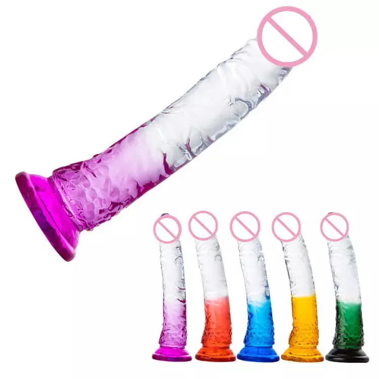 Dildo realista duplo colorido, brinquedo sexual para mulheres, dildo de cristal com ventosa
