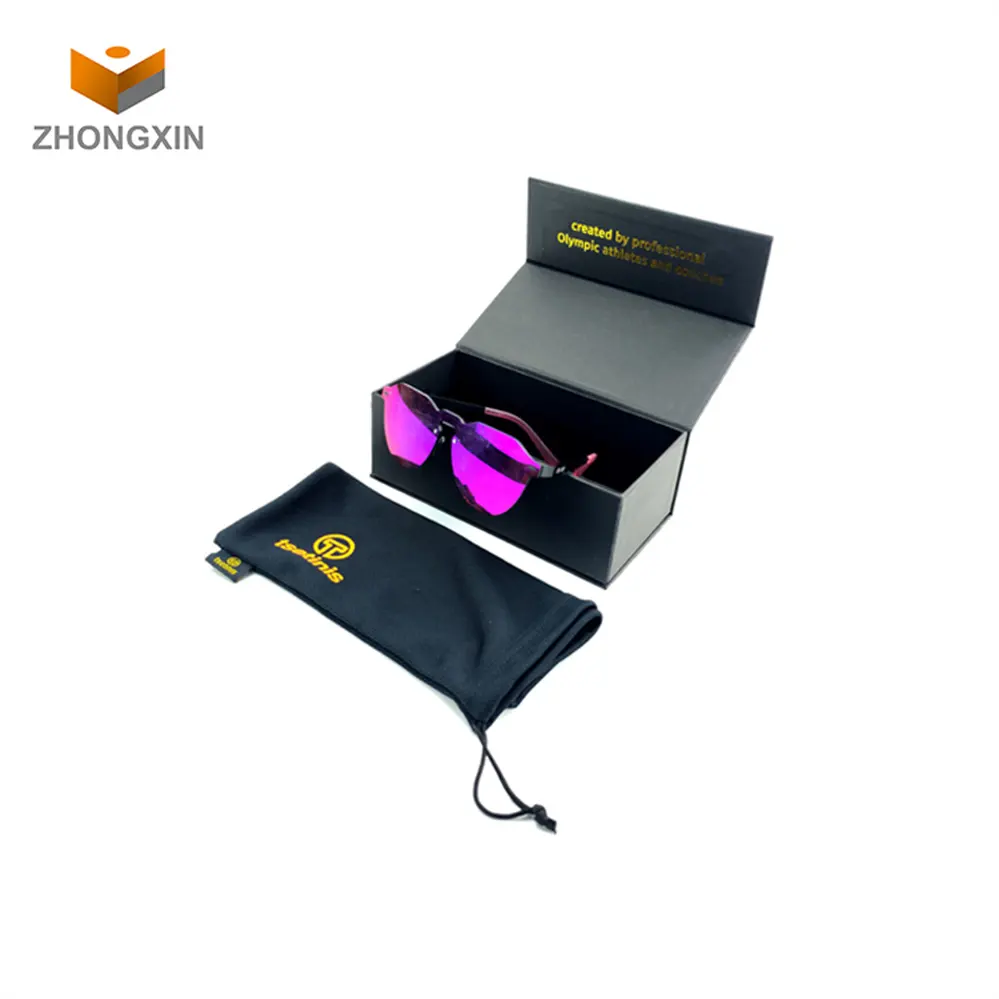 럭셔리 디자인 사용자 정의 로고 블랙 플립 상단 단단한 종이 판지 선물 포장 마그네틱 박스 안경 하드 케이스