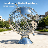 Sculpture de globe terrestre en acier inoxydable résistant aux intempéries, sphère métallique creuse en forme de carte du monde pour projet de paysagisme de place commerciale