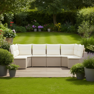 ชุดโซฟาสวนหวาย PE สีเบจขนาดใหญ่แบบโมดูลาร์ เฟอร์นิเจอร์สวนแบบโมดูลาร์ที่นั่งสบาย - Product Image 2